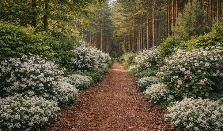 Granica, której nie widać. Żywopłot między ogrodem a lasem.