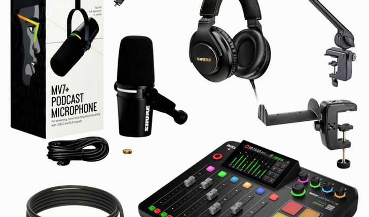 Zestaw do nagrywania podcastów RODECaster Pro II Shure MV7+ pełne wyposażenie studia