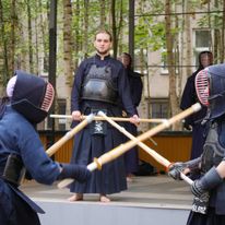 Lekcja pokazowa Kendo przeprowadzana przez szkołę Tonbo Kendo w trakcie Animatsuri 2019.