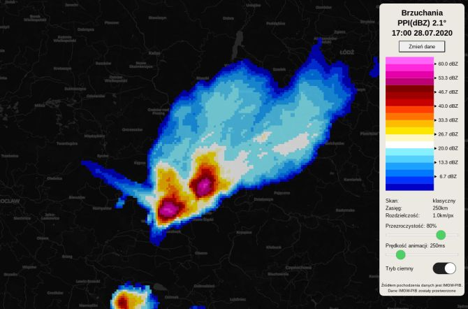 Zrzut ekranu portalu daneradarowe.pl