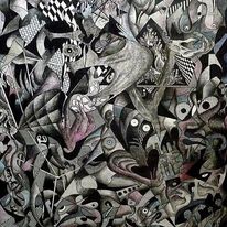 "Gambit I (ziemia)" - tusz, akryl, papier, 100/70cm