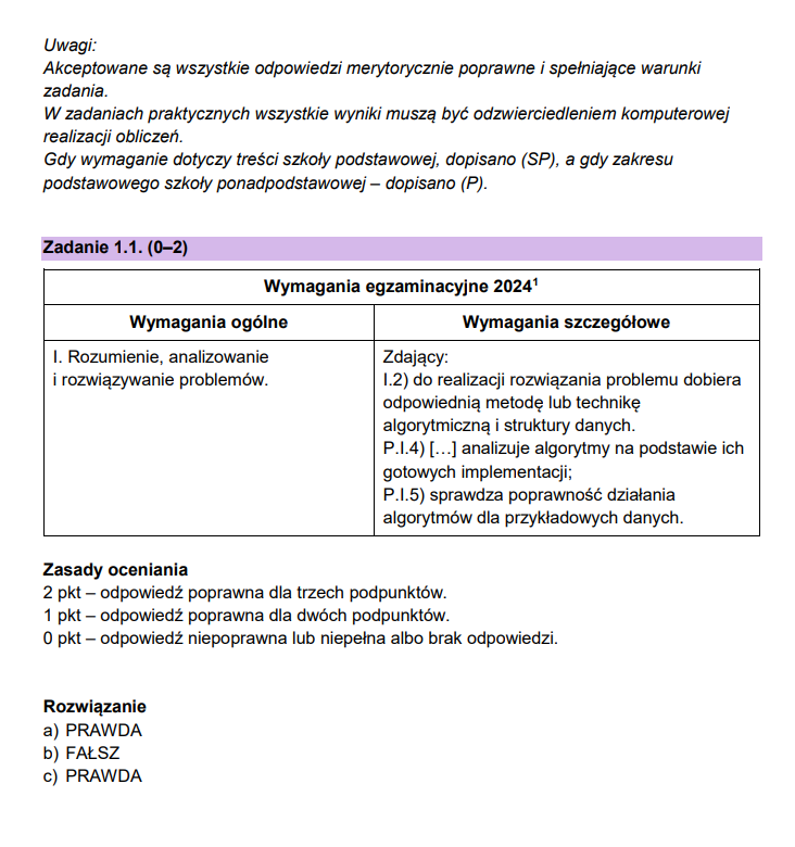 MATURA Z INFORMATYKI ZADANIE 1.2 ODPOWIEDŹ