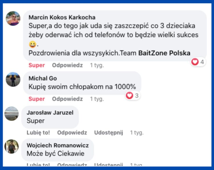 pozytywne komentarze pod postem z ogłoszeniem projektu komiksu wędkarskiego
