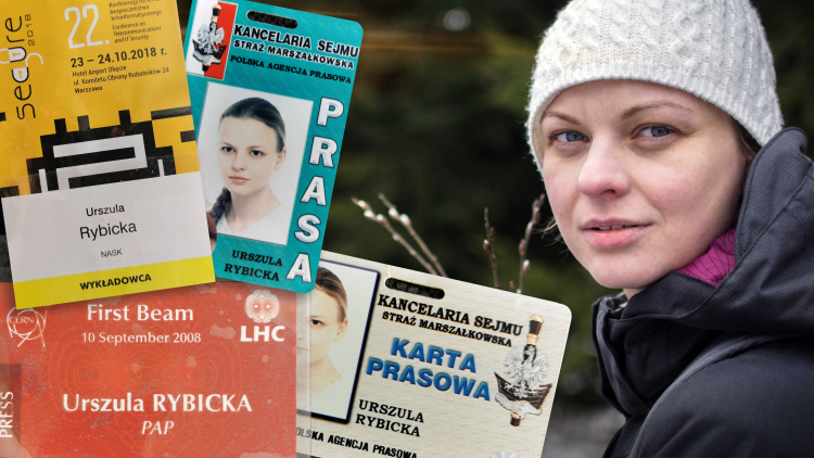 Kolaż - Zdjęcie kobiety i jej identyfikatory z wydarzeń