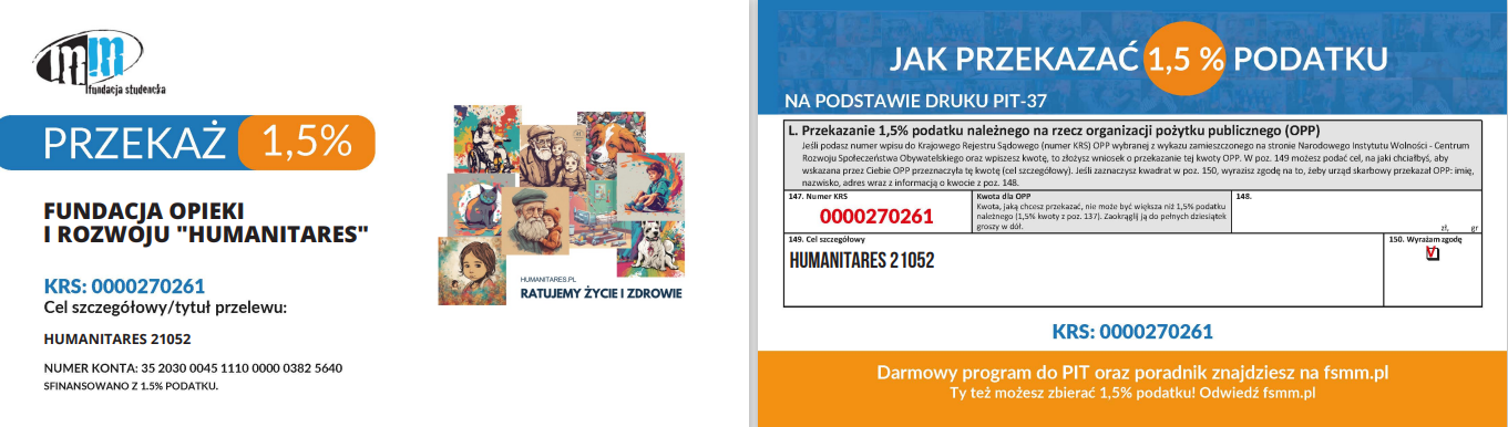 Podaruj 1,5% podatku. KRS 0000270261, Cel szczegółowy: JUMANITARES 21052
