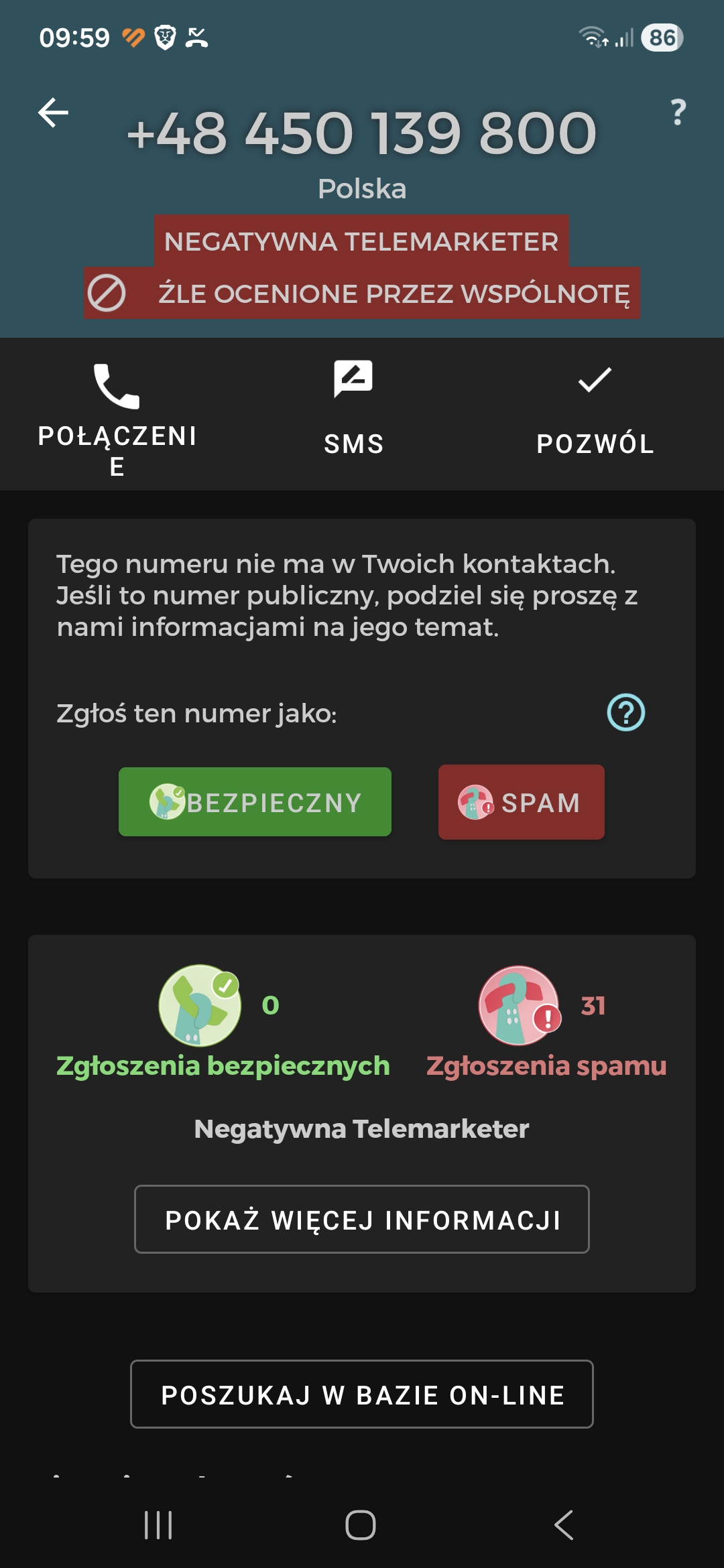 Wejście w numer i możliwości